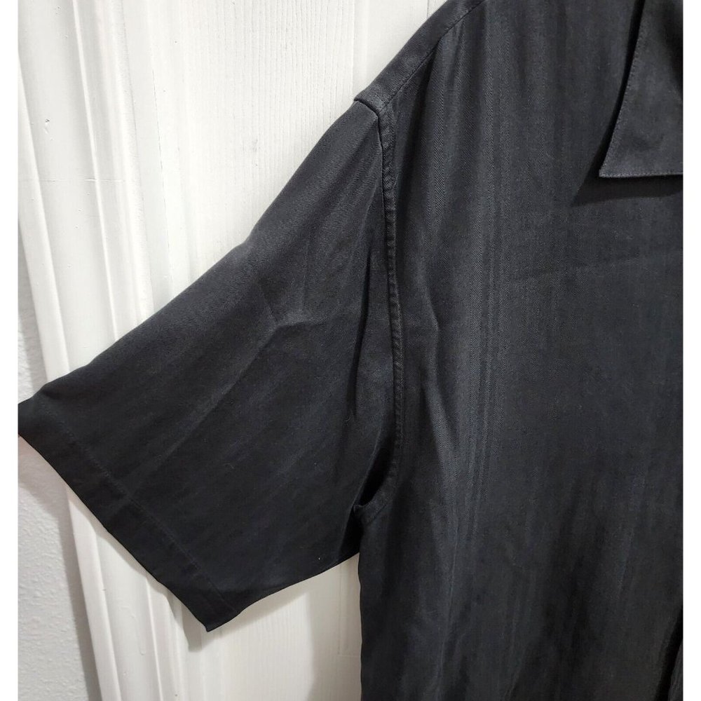 LUAU MENS LARGE 100% FINEST SILK BLACK SHIRT BLACKJACK GAMBLER SMOKING KING - Picture 5 of 11